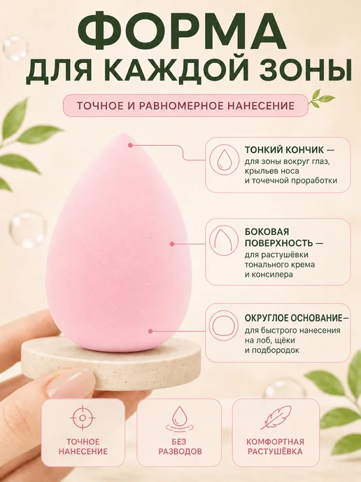 Cпонж для макияжа в форме капли набор 2 штуки, розовый, фото 2