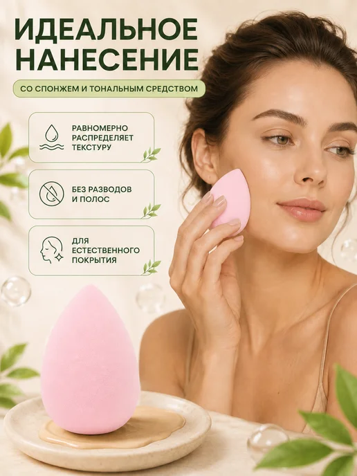 Cпонж для макияжа в форме капли набор 2 штуки, розовый, фото 5
