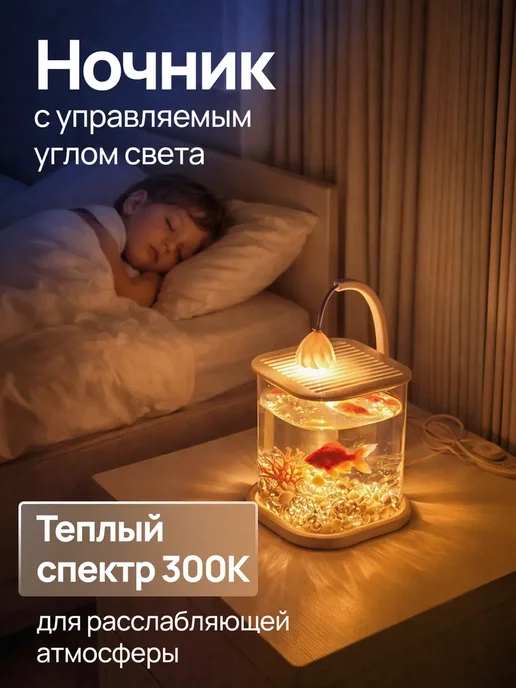 Аквариум-ночник для рыбок и петушка, белый, фото 4