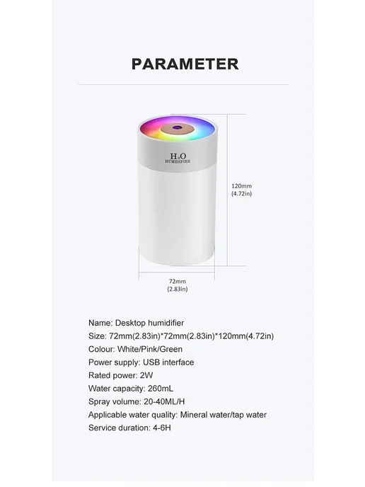 FixLike Увлажнитель воздуха настольный USB Colorful Humdifier, серый, фото 8