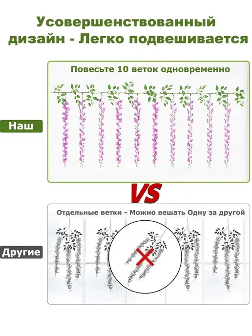 Allieuka Искусственные цветы фиолетовый для декора лиана свисающие, фиолетовый, фото 8