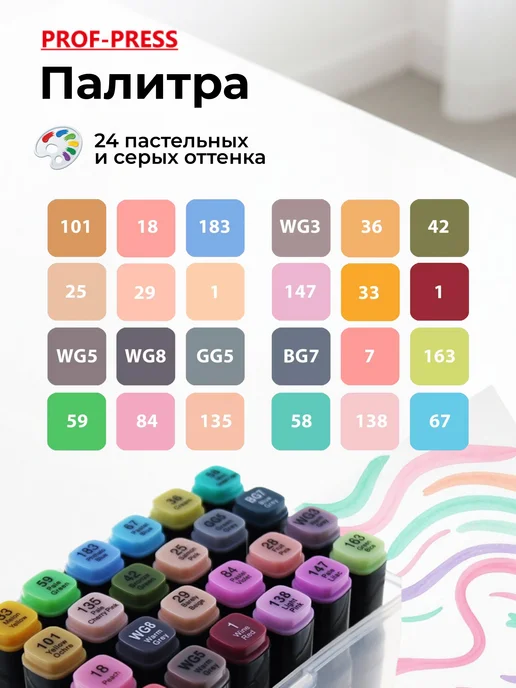 Prof-Press Маркеры для скетчинга набор, 24 цвета, двусторонние, 24 цв., фото 2