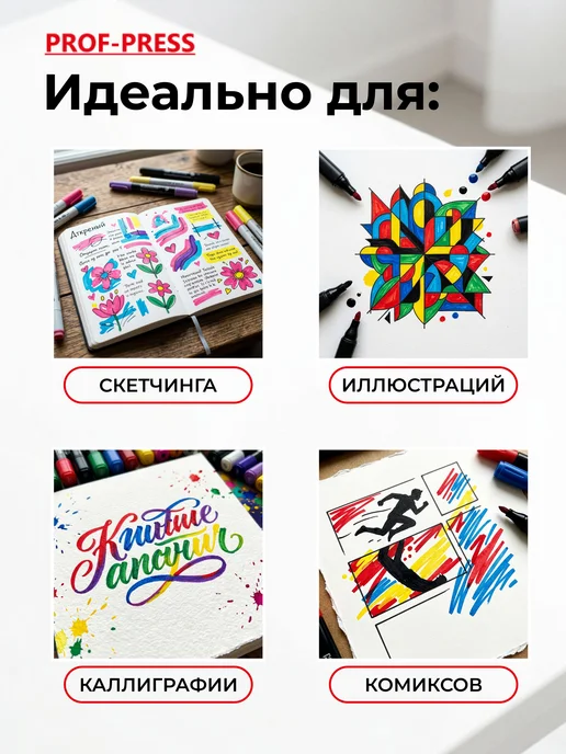 Prof-Press Маркеры для скетчинга набор, 24 цвета, двусторонние, 24 цв., фото 6