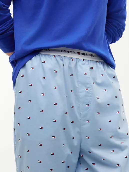 TOMMY HILFIGER Пижама хлопковая лонгслив и брюки, синий, фото 4