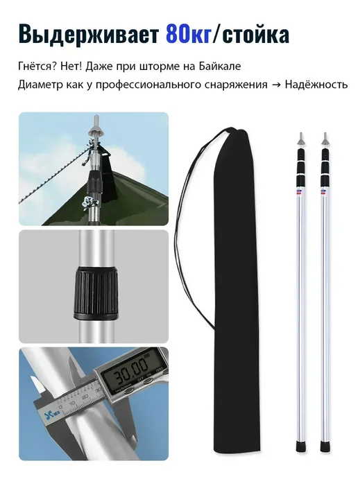 Стойки для тента телескопические 90-230 см, черный, фото 3