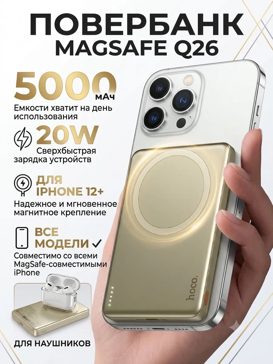 Внешний аккумулятор Повербанк Power bank Hoco Q26 5000 мАч — фото 1