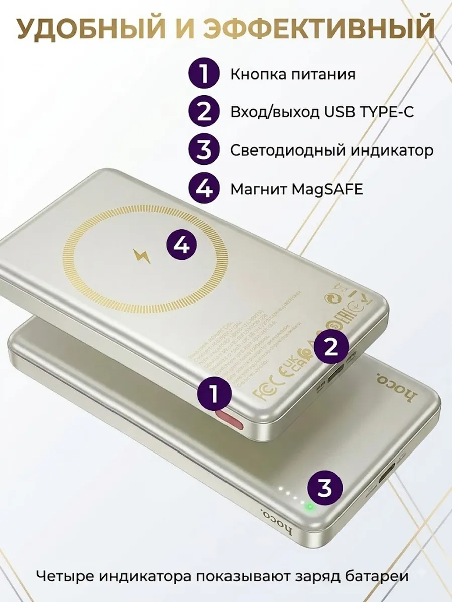 Внешний аккумулятор Повербанк Power bank Hoco Q26 5000 мАч — фото 5