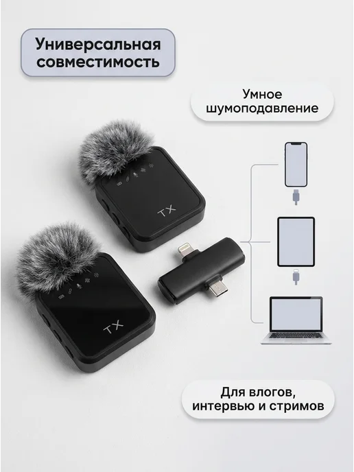 pro100market Микрофон беспроводной петличный, черный, фото 3