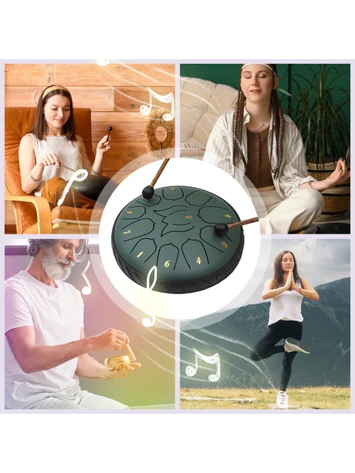 6 дюймов Steel Tongue Drums Handpan зелёный для музыки, зеленый