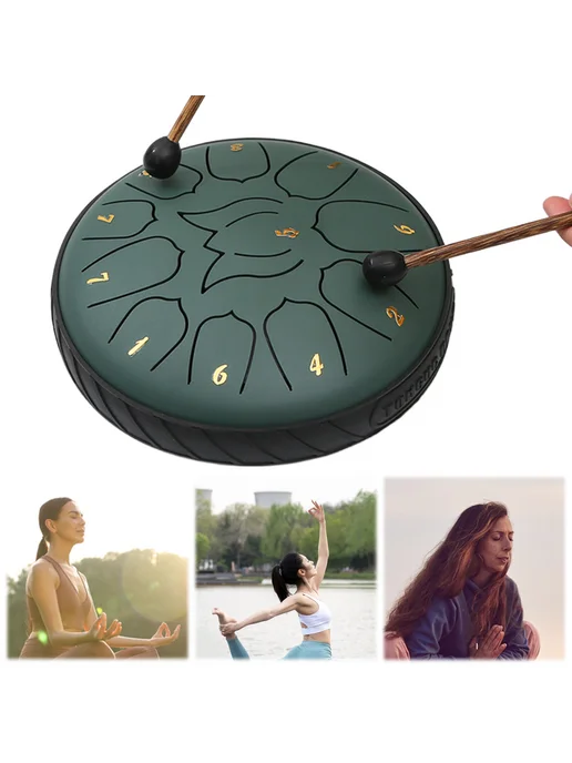 6 дюймов Steel Tongue Drums Handpan зелёный для музыки, зеленый, фото 4