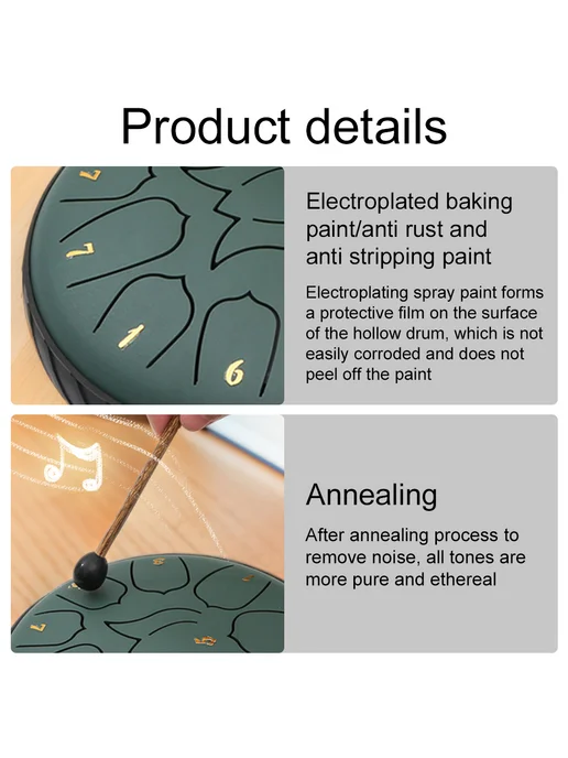 6 дюймов Steel Tongue Drums Handpan зелёный для музыки, зеленый, фото 7