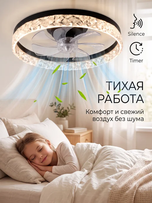 Люстра потолочная светодиодная с вентилятором, черный, фото 8