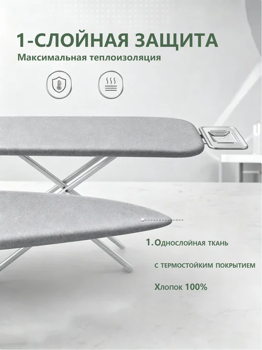 TEANNER Термостойкий чехол для гладильной доски со шнурком, серый, фото 4