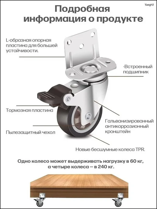 Мебельное колесо, 6.5см, вариант, фото 6