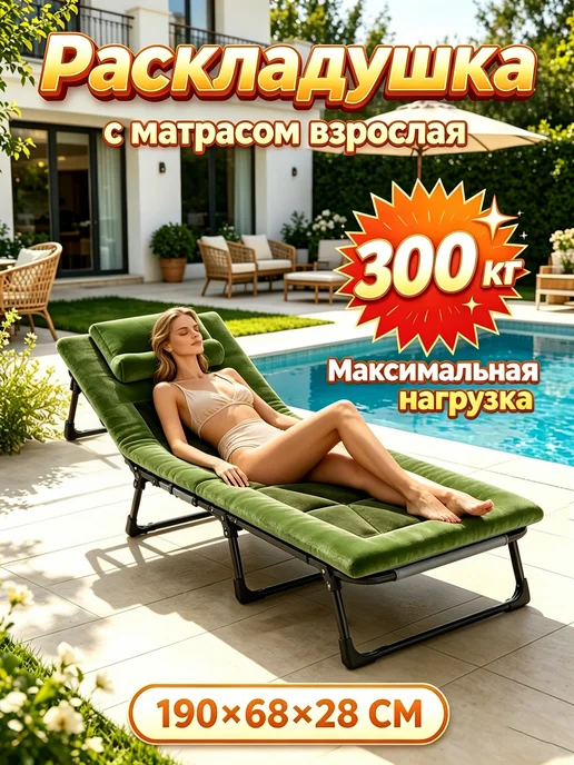 rutvan Раскладушка с матрасом взрослая туристическая до 200 кг, 300 кг