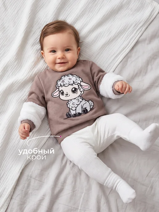 Kari baby Свитшот для маленькой девочки с начесом, коричневый, фото 2