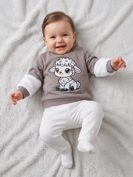 Kari baby Свитшот для маленькой девочки с начесом, коричневый, фото 5