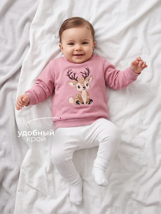 Kari baby Свитшот для маленькой девочки с начесом, розовый, фото 2
