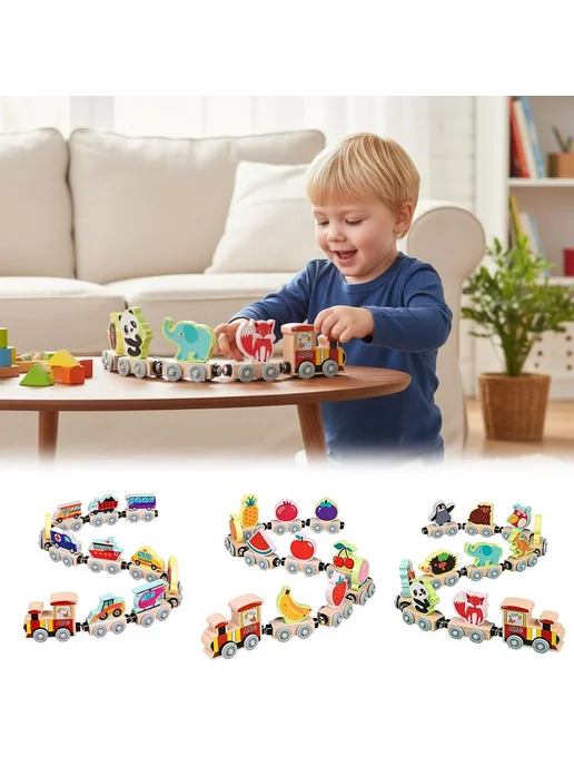 Деревянный магнитный поезд-цифры для детей 2-4 лет, вариант, фото 6