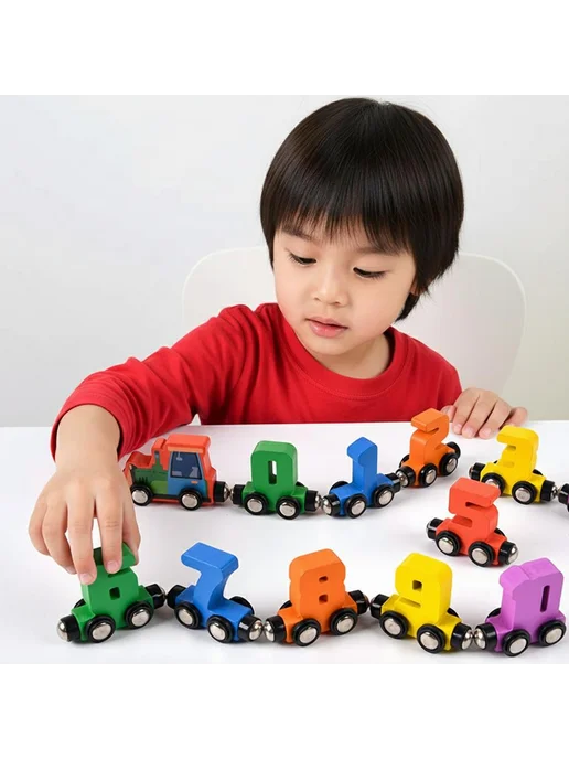 Магнитный поезд-конструктор деревянный, для детей 1-3 лет, вариант, фото 6