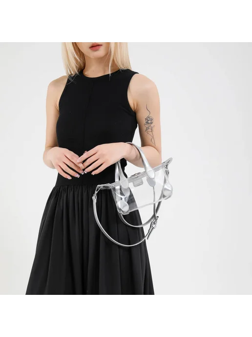 Прозрачная сумка из PVC для casual, серебро, crossbody, серебристый, фото 2
