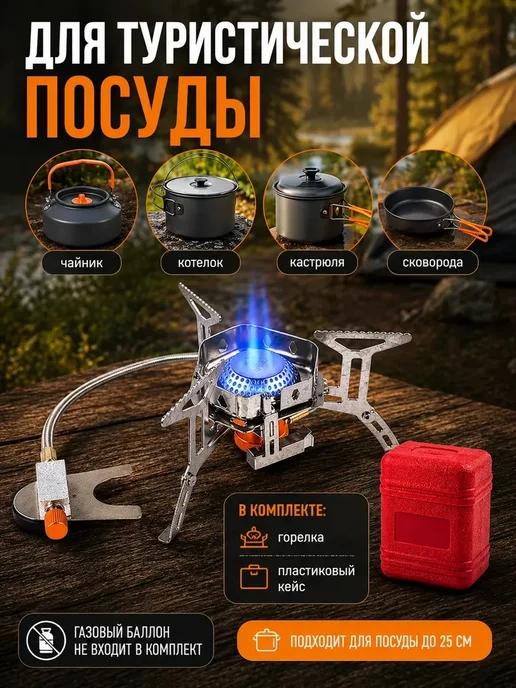 РыбалкаТуризм Газовая плита туристическая+футляр, красный, фото 2