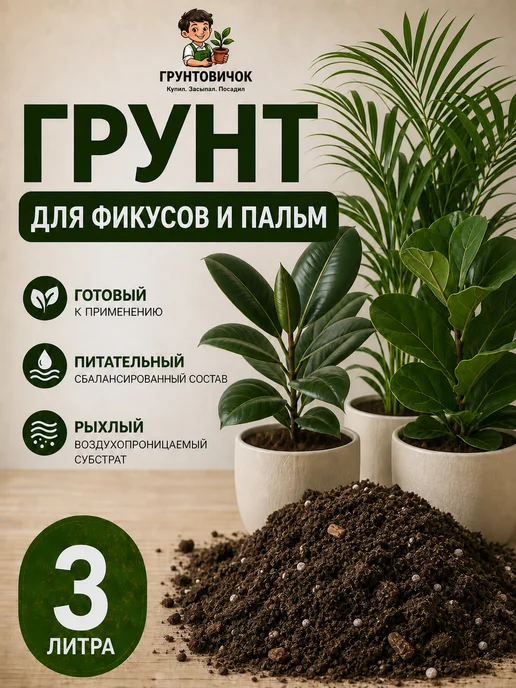 Грунтовичок Грунт для фикуса и пальм, 3л, 3 л