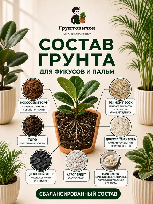 Грунтовичок Грунт для фикуса и пальм, 3л, 3 л, фото 2
