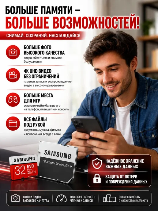 МИЯ88 Карта памяти 32 ГБ микро СД, 32 ГБ, фото 5
