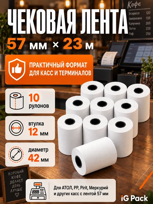 IG Pack Кассовая чековая лента 57 мм, 17 м, 23 м