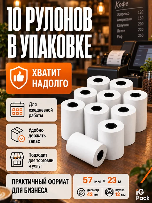 IG Pack Кассовая чековая лента 57 мм, 17 м, 23 м, фото 6