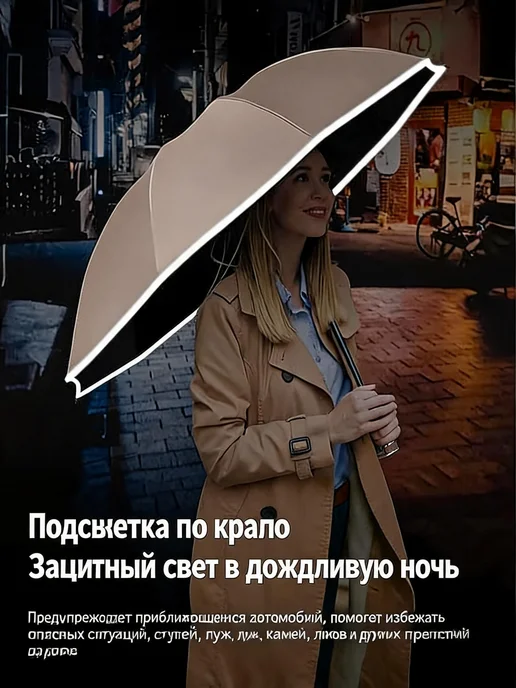 Зонт автомат антиветер обратного сложения с карабином 10спиц, белый, фото 5