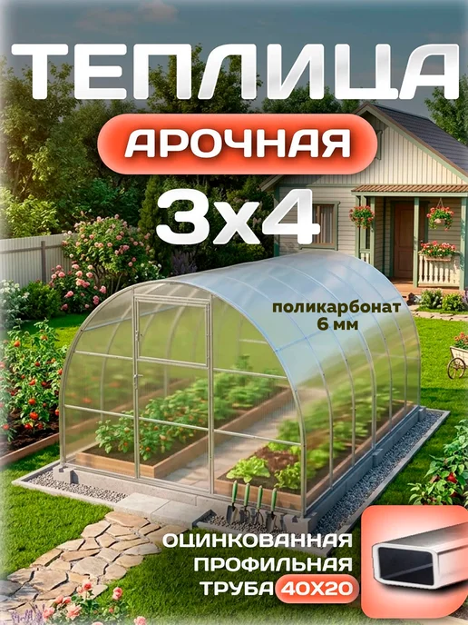 Теплицы Луна Теплица 3х4 м усиленная с поликарбонатом 4 мм 55 г м², 3x4 м, 125 г