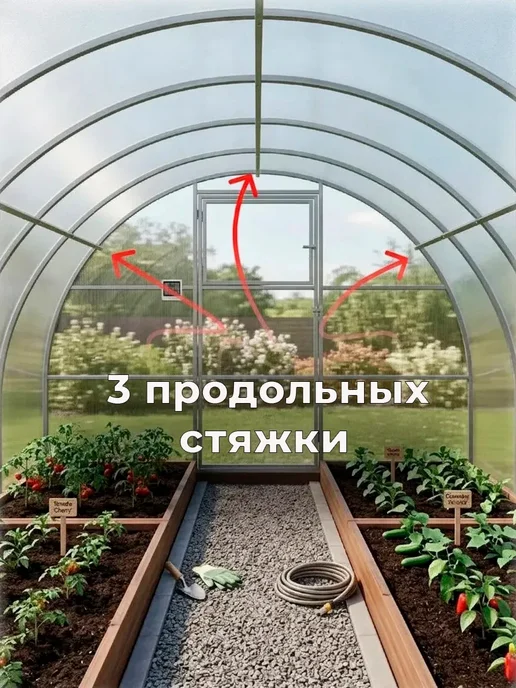 Теплицы Луна Теплица 3х4 м усиленная с поликарбонатом 4 мм 55 г м², 3x8 м, 125 г, фото 2