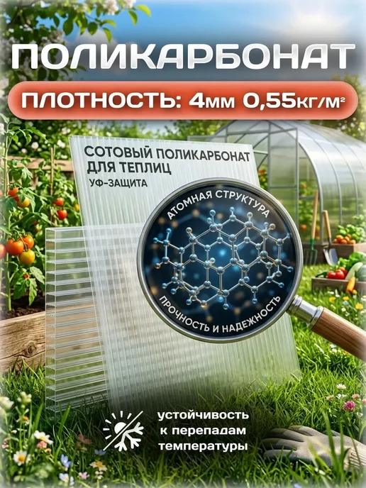 Теплицы Луна Теплица 3х4 м усиленная с поликарбонатом 4 мм 55 г м², 3x8 м, 75 г, фото 4
