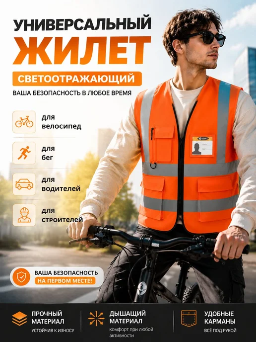 жилет светоотражающий автомобильный, Для стройки,велосипеда, вариант