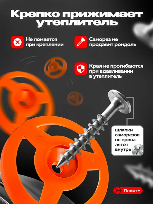 Ударопрочная шайба Рондоль 50 мм для крепления утеплителя, вариант, фото 2