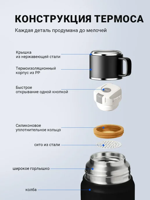 Термос стальной 2 л с подогревом туристический для чая, 2 л, фото 4