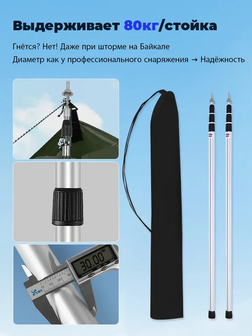 Стойки для тента и палатки туристические телескопические 2шт, 2 шт, фото 2