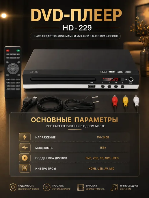 DVD-плеер, HD 1080P HDMI в подарок, вариант