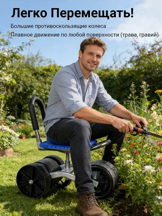 стульчик для огорода для прополки на колесах, синий, фото 5