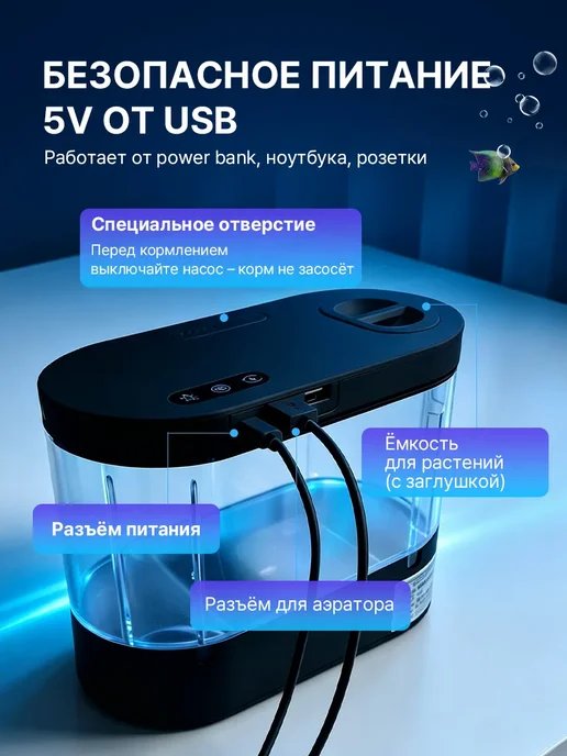 Акваника Аквариум для рыб 2.5 л умный с системой фильтрации, 2,5 л, фото 5