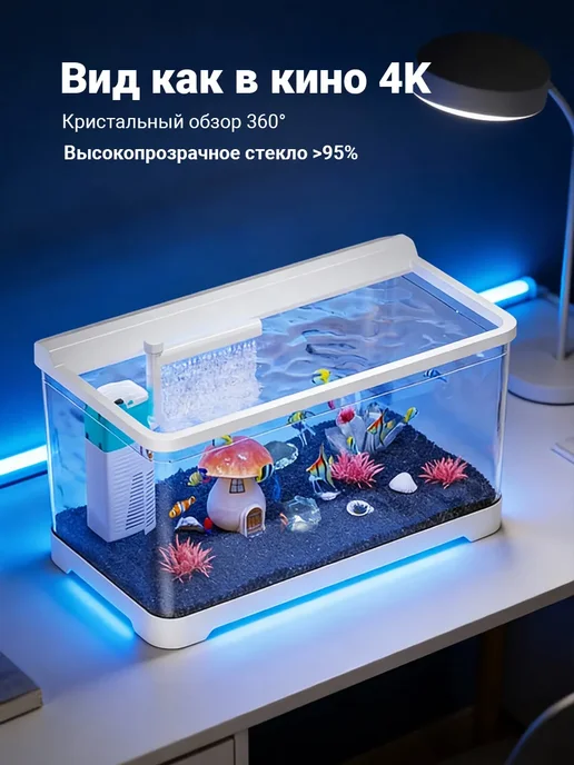 Акваника Готовый комплект аквариум для рыб с подсветкой фильтром, 14 л, фото 6