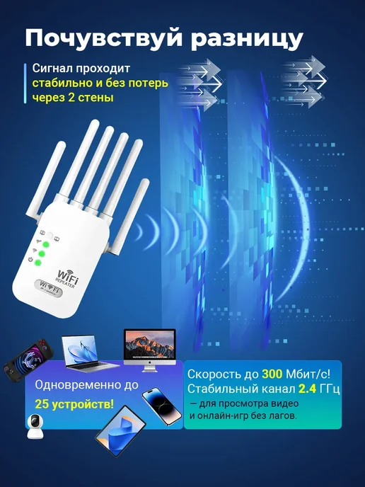 Усилитель беспроводного Wi-Fi сигнала репитер, белый, фото 5