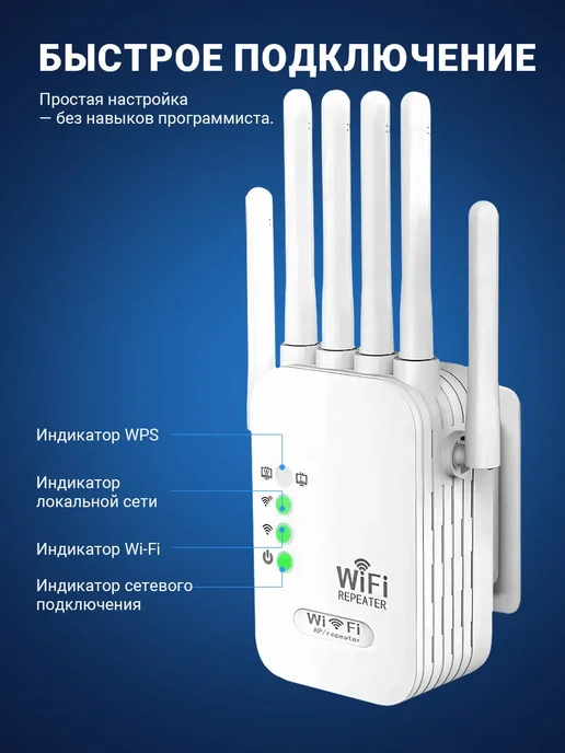 Усилитель беспроводного Wi-Fi сигнала репитер, белый, фото 6