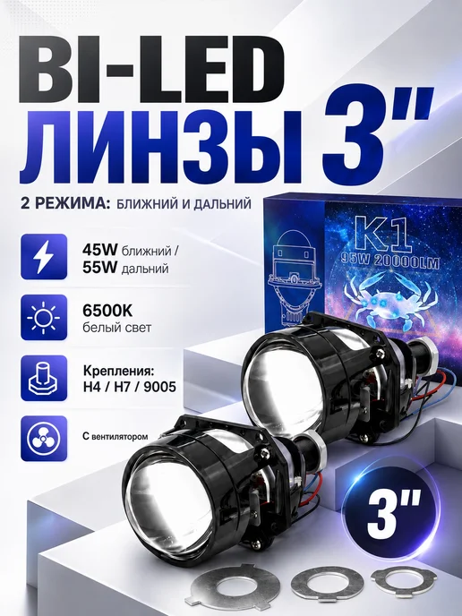 LED противотуманные фары Vesta, Granta FL, Рено,MOS5 K1 линз, вариант