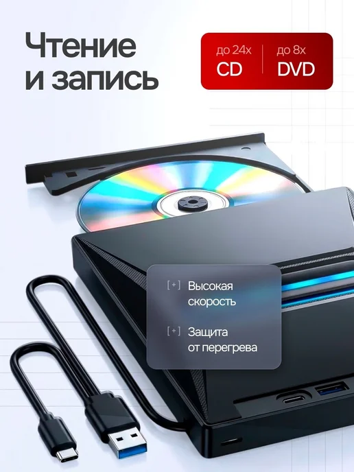 Внешний дисковод 7-в-1 с записью CD DVD-RW привод для ноутбу, вариант, фото 3