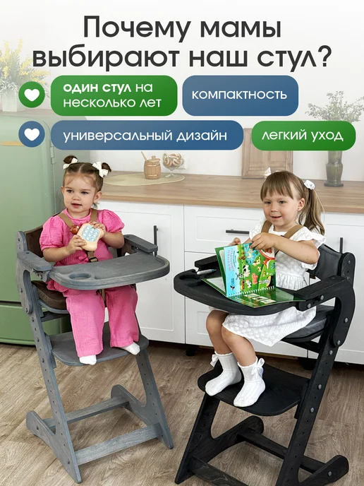 ВРЕМЯ_РАСТИ Стульчик для кормления растущий с подлокотниками и подушками, вариант, фото 7
