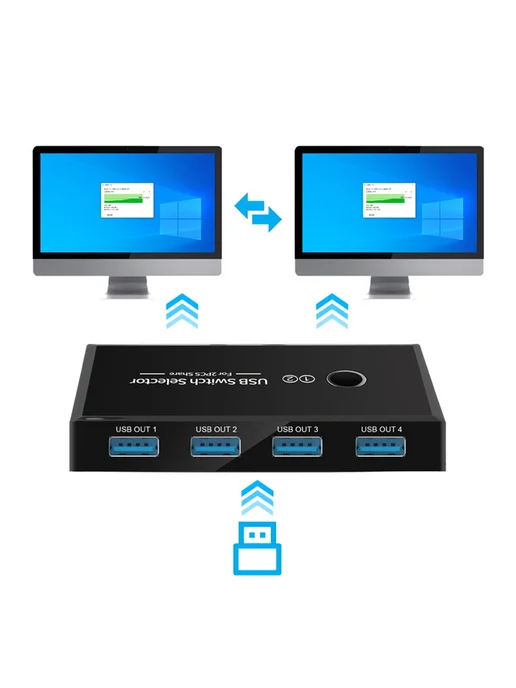 USB 2.0 коммутатор для 2 устройств, 4 порта, мышь клавиатура, вариант, фото 2