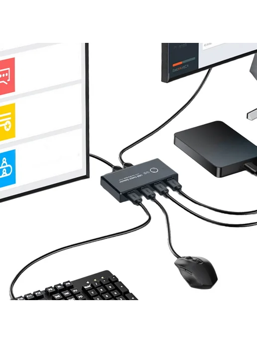 USB 2.0 коммутатор для 2 устройств, 4 порта, мышь клавиатура, вариант, фото 3